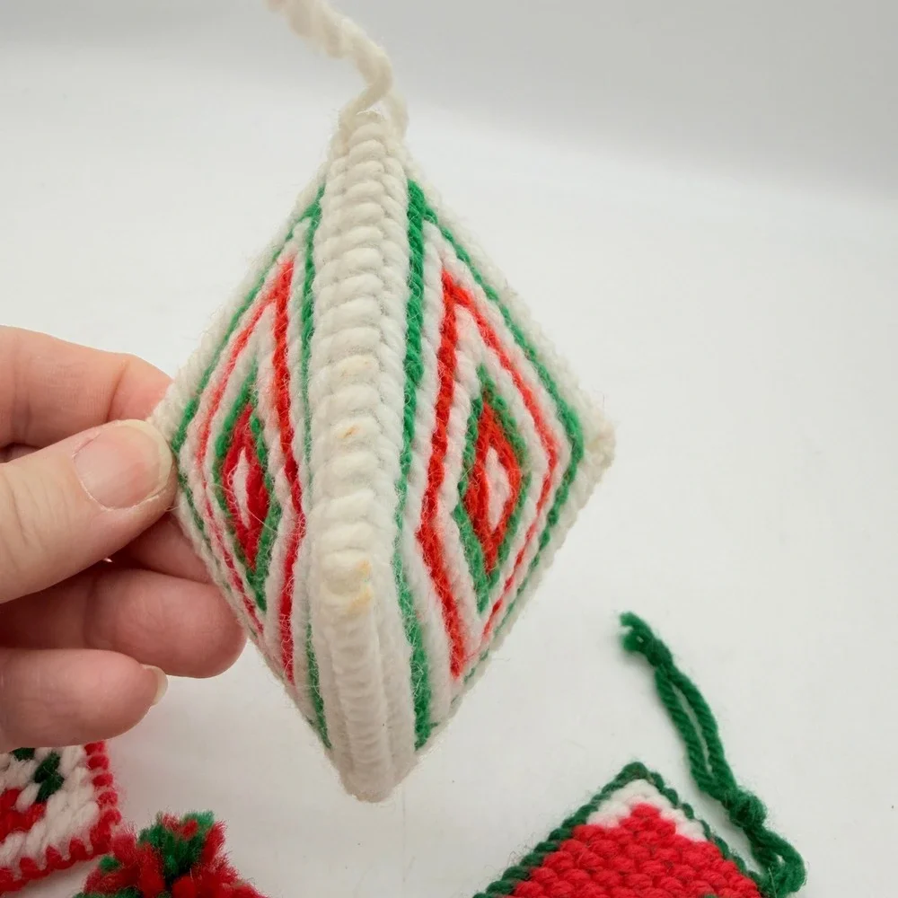 VTG Handmade Christmas Needdepoint Ornaments Set 4 Plastic Canvas Snowman